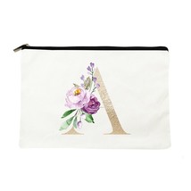 Alphabet Floral Printed Women Makeup Bags Travel Cosmetic Case Canvas Toiletries - £6.74 GBP