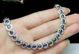 6.20Ct Oval Simulated Sapphire Tennis Bracelet 925 Silver Gold Plated - £171.11 GBP