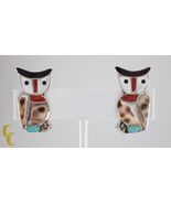 Sterling Silver Lapidary Inlay Owl Clip-On Earrings Mother of Pearl Abalone - $466.47