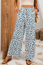 White Leopard Print Pocketed Wide Leg Pants - £19.23 GBP