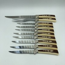 Regent Sheffield Cutlery Knife Set 10 Pieces Leaf Design Mid Century Vintage EUC - £14.98 GBP