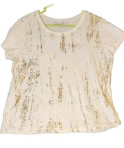 Weekends by Chicos Off White Gold Foil Print Short Sleeve Shirt Sz Medium (2) - £12.60 GBP