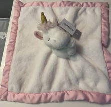 Carters Pink Unicorn Lovey Security Blanket Plush Pink Satin Trim Soft Fleece - £12.75 GBP