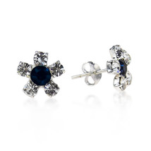 Dark Blue Crystal/CZ Flower .925 Silver Stud Earrings - $7.91