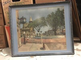 &quot;Old Fountain Square, Evanston,&quot; Beautiful Painting of Fountain FRAMED - £235.73 GBP