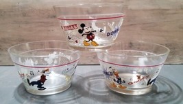 Vintage Disney 3pc Glass Bowls Mickey Mouse Minnie Donald Goofy 3x5 - $27.72