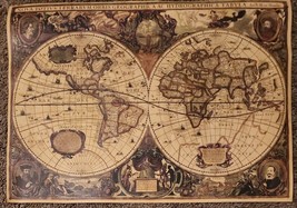 Vintage Globe Old World Map ~ Matte Brown Paper ~ Poster Size ~ 20.25&quot; x 28.5&quot; - £20.92 GBP