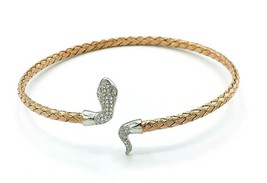 Dyadema ITALY 925 Sterling Silver Rose GP CZ Serpent Snake Cuff Bracelet - £77.09 GBP