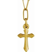 Authenticity Guarantee 
14k Yellow Gold Cross Elongated Link 16 inch Necklace - £441.54 GBP