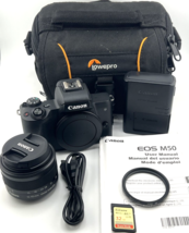 Canon Eos M50 24.1MP Digital Camera Mirrorless 4K Ef M 15-45mm Is Stm Lens Mint - £408.82 GBP