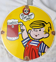 VINTAGE DENNIS THE MENACE PORCELAIN SIGN PUMP PLATE GAS STATION OIL - £59.21 GBP