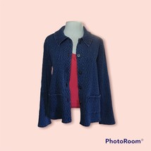 Denim Crinkled Button Front Long Sleeve Blazer Jacket Hand Pockets Ladie... - $18.70