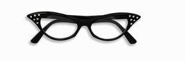 1950&#39;s Black Cat Eye Glasses w/ Rhinestones - Clear Lenses - Costume Accessory - £7.04 GBP