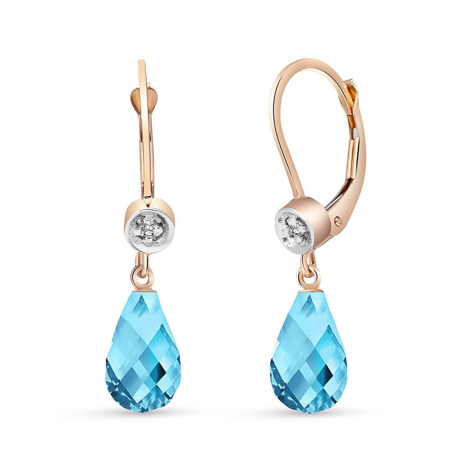 Galaxy Gold GG 14k Rose Gold Leverback Earrings with Diamonds and Blue T... - $381.14
