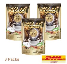 3 x Luxica Gold Instant Coffee Mix 35 in 1 Herbal Healthy Diet No Sugar Natural - £56.14 GBP