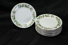 China Pearl Noel Xmas Salad Plates 7.375&quot; Lot of 7 Brown Back Stamp Gold Rim - £28.26 GBP