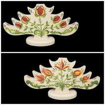 VTG Hand-Painted Candelabra Scandinavian Candle Holder Floral Thistle Taupe Red - £38.74 GBP