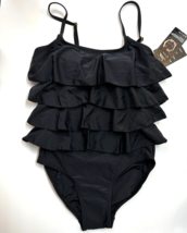 Shore Shapes Simply slimmer One Piece Swimsuit Black ruffles Womens Size 8 - $20.00