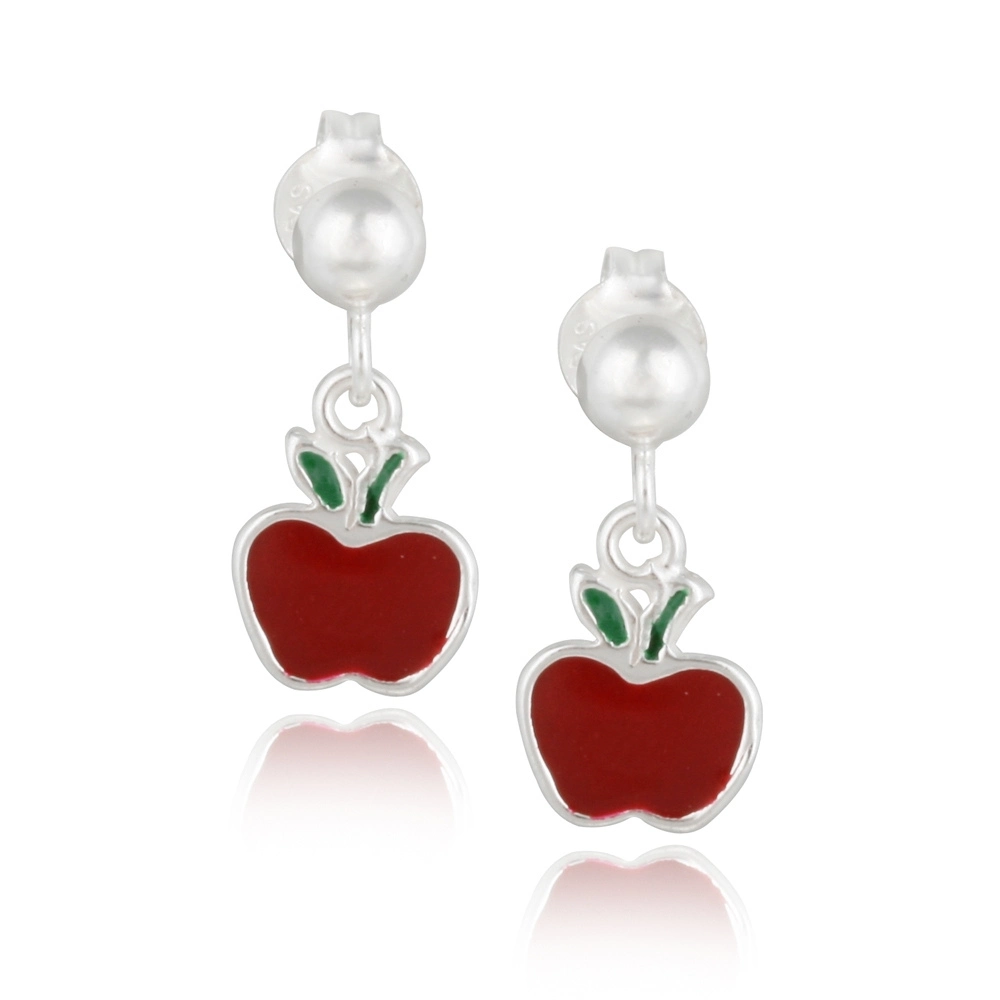 Red Enamel Apple Dangle Earrings 925 Sterling Silver pierced, 1 pair, teacher - £20.88 GBP