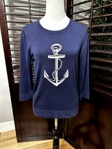 Banana Republic Blue Nautical Long Sleeve Sweater White Anchor S - £14.93 GBP
