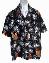 ROUNDY BAY Men&#39;s Shirt Sleeve Button Down Hula Girls Hawaiian Shirt Black XL - £10.70 GBP