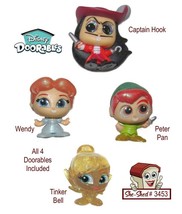 Disney Doorables Lot of 4 Captain Hook, Sparkle Wendy, Peter Pan &amp; Tinkerbell - £15.68 GBP