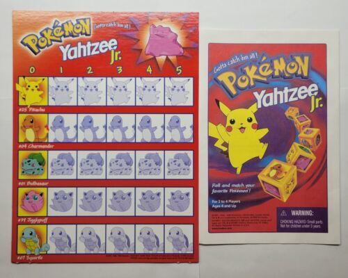 1999 Pokemon Yahtzee Jr Replacement Cardboard Score Board & Instructions - $12.86