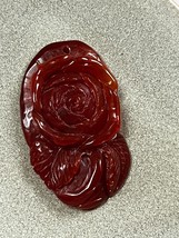 Nicely Carved Blood Red Orange Flower w Stem &amp; Leaves Agate Stone Pendant or Oth - £29.65 GBP