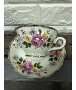 Grace Teaware Floral Pink Roses Tea Cup &amp; Saucer Pink White Flowers Gold... - $24.23 CAD