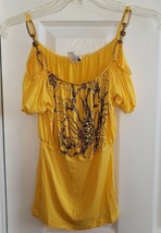 Pop Up Yellow Gold Link Off Shoulder Top Shirt Size Small Chico - £31.96 GBP