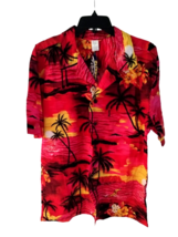 Palmwave Hawaii shirt Adult Red Yellow Black Palm Trees Casual Size L - £17.05 GBP