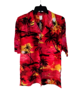 Palmwave Hawaii shirt Adult Red Yellow Black Palm Trees Casual Size L - £17.20 GBP