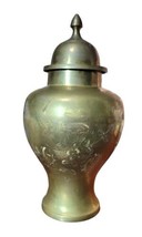 Vintage Brass Engraved Floral &amp; Leaves Urn 12&quot; Tal - £31.96 GBP