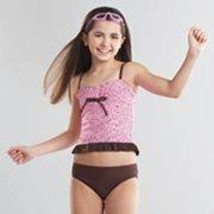 Girls Swimsuit Tankini Bikini 2 Pc Candies Pink Brown Leopard Swim Bathi... - £10.68 GBP