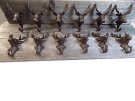 12 Rustic Elk Deer Moose Head Hooks Cast Iron Coat Hook Rack Restoration Hat  - £56.25 GBP