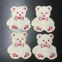 Lot of 4 Large White Red Fuzzy Teddy Bear Plush Sew On Appliques Patches 6” - £30.07 GBP