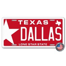 Dallas Texas Star Aluminum Metal License Plate Tag Red And White New 6&quot; X 12&quot; - £15.40 GBP