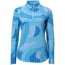 Nwt Ladies Ibkul Blue Neon Dots Long Sleeve Mock Golf Shirt - Xl &amp; 2XL Upf 50 - £47.40 GBP