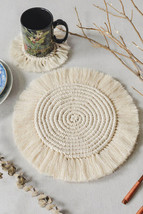 Beige Boho Tassel Macrame Coaster 15cm - $67.82 MXN