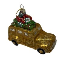 Silver Tree Gold  Station Wagon with Presents  Glass Ornament 3.25 inche... - $9.53