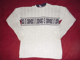 Boys Grey / Navy Snowflake Ribbed Cotton Sweater S/M  - $10.00