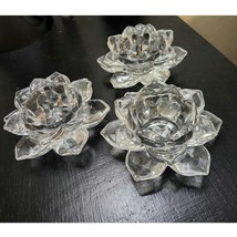 Set 3 Lotus Waterlily Flower  Candle Holder Glass Tea Light - £21.00 GBP