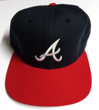 New Era Atlanta Braves Baseball Navy &amp; Red Cap Hat w/ Embroidered Logo c1996 - £31.63 GBP