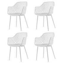 Set of 4 Modern Mid-Century White Mesh Dining Chair with Ergonomic Backrest - £191.13 GBP