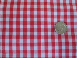 3931. 1/4&quot; Red &amp; White Cotton Or Blend Gingham Check Fabric - 60&quot; X 1-5/8 Yds. - £6.29 GBP