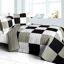 [City Light - B] Vermicelli-Quilted Patchwork Plaid Quilt Set Full/Queen - £79.39 GBP