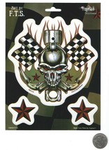 Checkered Flags Skull &amp; Piston &amp; Stars Vinyl Sticker 5 1/2&quot; x 5 1/2&quot; - $4.29