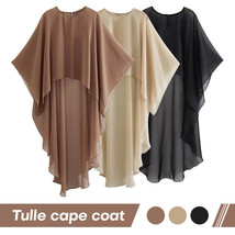 Women&#39;s Tulle Summer Poncho Cloak Jacket Loose Tunic Asymmetric Holiday Top - $14.78