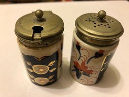 Antique Victorian IMARI Japanese Condiment Cruet Shakers w EPNS Lids  - £23.31 GBP