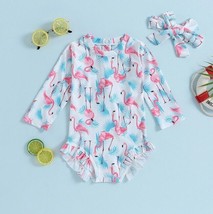 NEW Girls Flamingo Long Sleeve Swimsuit Bathing Suit - £9.40 GBP